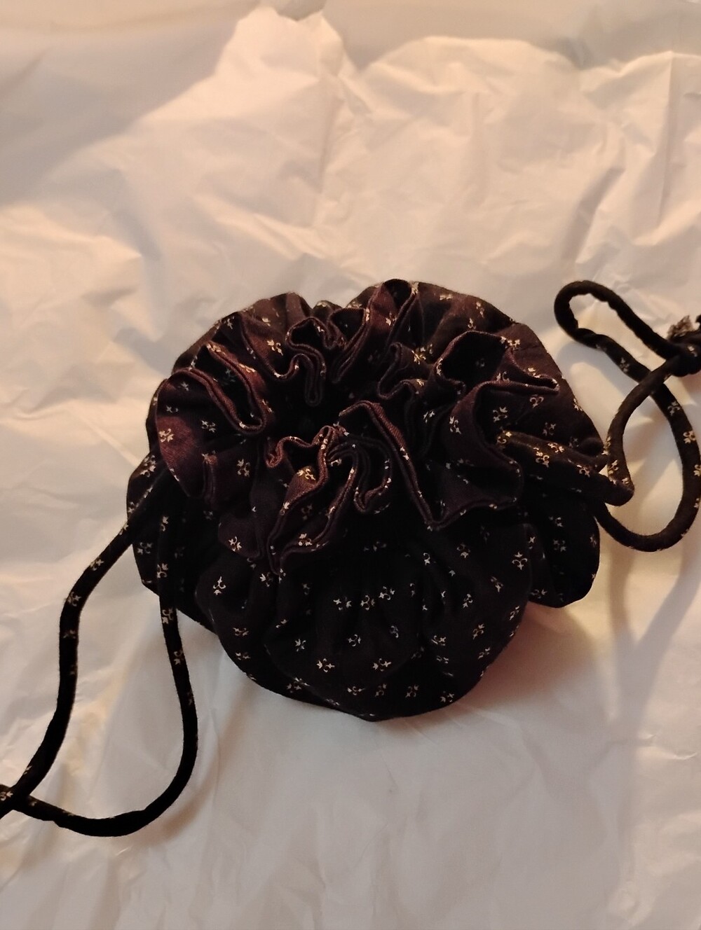 Vintage Retired Vera Bradley Drawstring Jewelry Bag. Black Pattern.